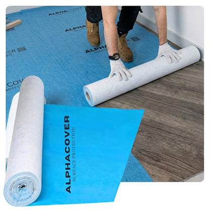 From Plain to Beautiful in Hours AlphaCover Blue Protective Floor Covering Sample - 20" x 20", Self-Adhesive Floor Protector for Moving & Construction, Waterproof & Breathable - size: Sample