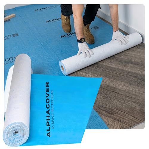From Plain to Beautiful in Hours AlphaCover Blue Protective Floor Covering | 82' x 39.4" Roll, Self-Adhesive Floor Protector for Moving & Construction, Waterproof & Breathable, 270 Sq. Ft - size: 1 Roll