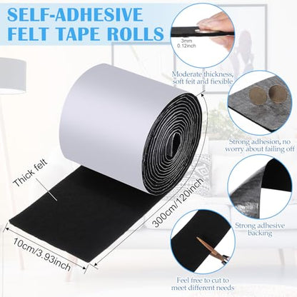 Zonon 4 Rolls 120 Inch Felt Strip with Adhesive Backing Felt Tapes Furniture Strip Rolls Self Stick Heavy Duty Polyester for Protecting Furniture and DIY Adhesive(Black,4 Inch) - color: Black, size: 4 Inch