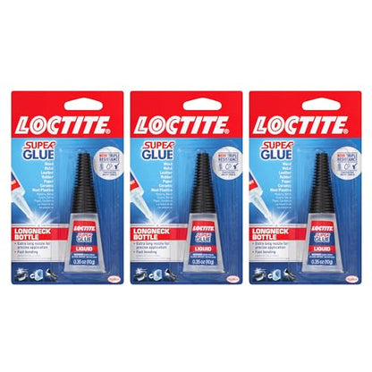 Loctite Super Glue Liquid Longneck Bottle, Clear Superglue, Cyanoacrylate Adhesive Instant Glue, Quick Dry - 10 g Bottle, 3 Pack - size: 0.35 fl oz (Pack of 3)