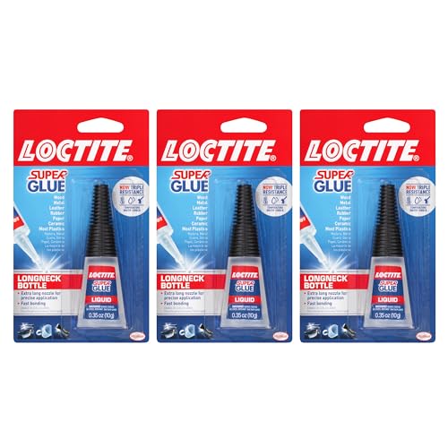 Loctite Super Glue Liquid Longneck Bottle, Clear Superglue, Cyanoacrylate Adhesive Instant Glue, Quick Dry - 10 g Bottle, 3 Pack - size: 0.35 fl oz (Pack of 3)