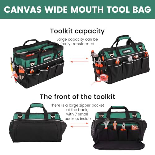 18-Inch Heavy Duty Tool Bag, 24-Pocket Empty Tool Bag Organizer,1680D Oxford Portable Tool Bags for Men,Soft Handle Large Zipper Toolbag for HVAC Craftsmen Contractors Carpenter