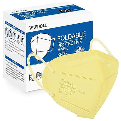 WWDOLL KN95 Face Mask 50 Pack, 5-Layers Breathable KN95 Masks, Yellow - color: Yellow
