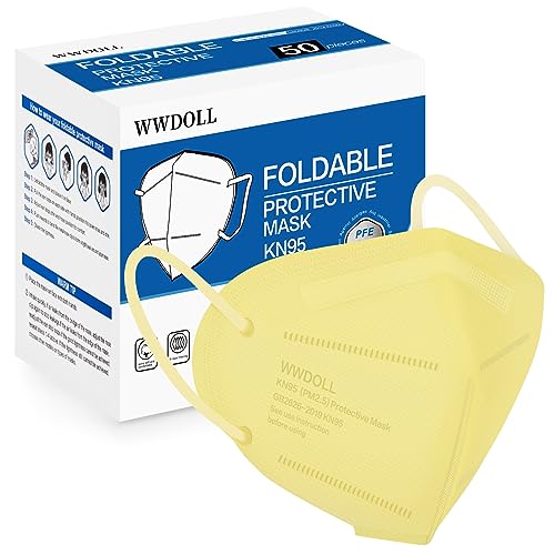 WWDOLL KN95 Face Mask 50 Pack, 5-Layers Breathable KN95 Masks, Yellow - color: Yellow