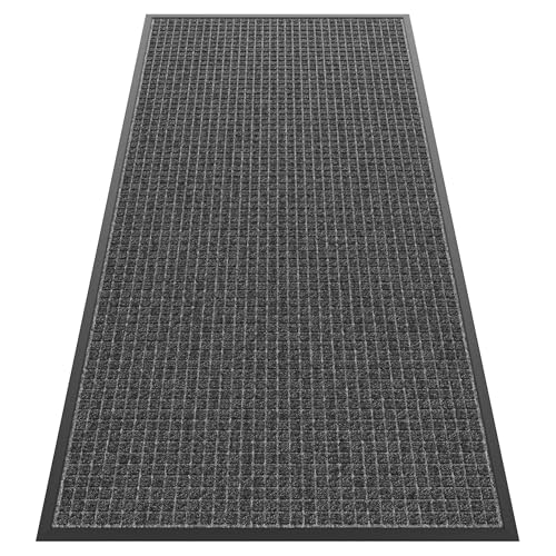 Sturdy Front Door Mat Outside Entrance, 6' x 3' All-Season All-Weather Doormat Waterproof, Stain and Fade Resistant, Natural Rubber Indoor Outdoor Welcome Door Mat Trap Dirt - color: Grey Squares, size: 72" x 36"