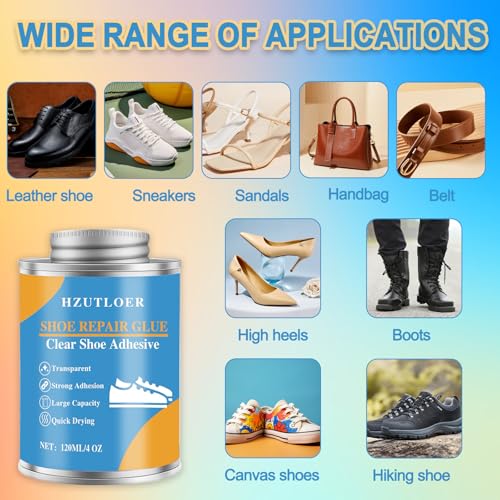 4OZ Shoe Repair Glue with Brush Applicator,Waterproof Strong Clear Shoe Adhesive for Boots, Sneakers,Heels,Leather & Rubber