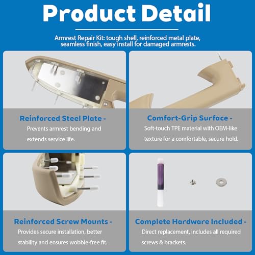22818467 Front Left Driver Side Door Panel Armrest Repair Kit with Door Release Handle Below Armrest (17 Inch) Tan Compatible with 2010-2014 Chevrolet Chevy Silverado/GMC Sierra 1500 2500HD 3500HD - color: Tan
