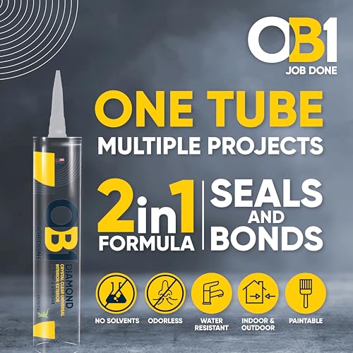 OB1 Universal Caulk Sealant & Adhesive Diamond Crystal Clear 10.1oz | Professional Grade All-in-One Advanced Hybrid | Water Resistant Internal & External | Shrink Crack & UV Resistant | 1 Cartridge - color: Clear, size: 10.1oz (Pack of 12)