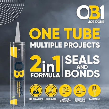 OB1 Universal Caulk Sealant & Adhesive Diamond Crystal Clear 10.1oz | Professional Grade All-in-One Advanced Hybrid | Water Resistant Internal & External | Shrink Crack & UV Resistant | 1 Cartridge - color: Clear, size: 10.1oz (Pack of 12)