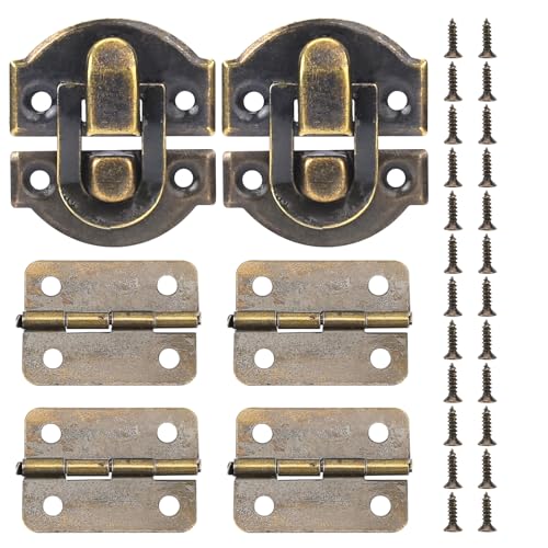 Antique Bronze Wooden Box Hinges and Latches with Matching Screws Kit, Retro Small Hinges for Jewelry Box Mini Bronze Decorative Latch Hook Hinge for Crafts Project, Jewelry Box, Small Cabinet