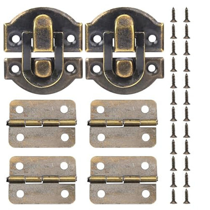 Antique Bronze Wooden Box Hinges and Latches with Matching Screws Kit, Retro Small Hinges for Jewelry Box Mini Bronze Decorative Latch Hook Hinge for Crafts Project, Jewelry Box, Small Cabinet