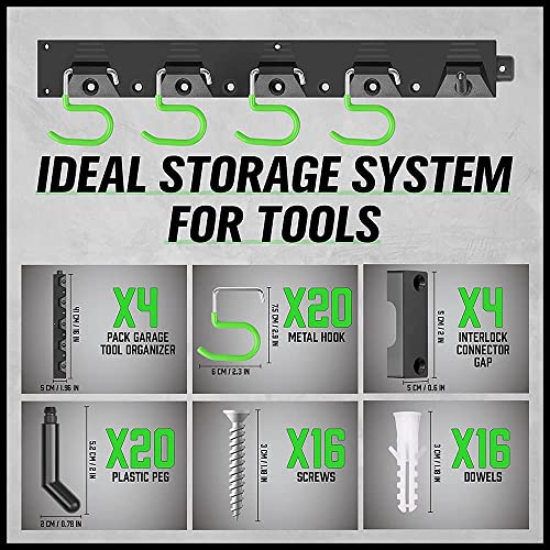 SWANLAKE Plastic 64 Inch Adjustable Storage System, Wall Mounted Hooks Tool Organizer, Garden Tool Hangers, Black - style: Adjustable 64"
