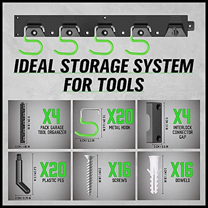 SWANLAKE Plastic 64 Inch Adjustable Storage System, Wall Mounted Hooks Tool Organizer, Garden Tool Hangers, Black - style: Adjustable 64"