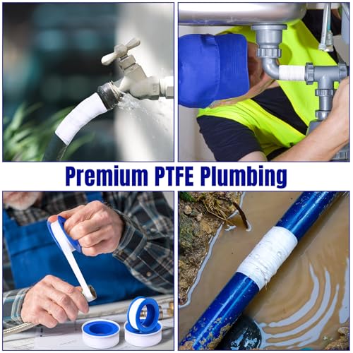 Pushglossy 100 Rolls PTFE Tape 1/2 x 520 Inches Plumbers Waterproof Sealant Plumbing Tape for Shower Head Repairing Water Pipe Sealing (White)