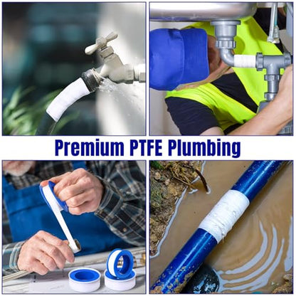 Pushglossy 100 Rolls PTFE Tape 1/2 x 520 Inches Plumbers Waterproof Sealant Plumbing Tape for Shower Head Repairing Water Pipe Sealing (White)