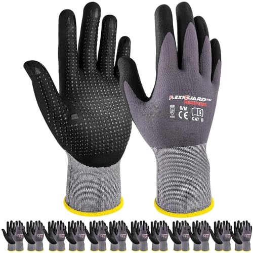 Gasoline Safety Work Gloves Extra Micro-Foam Nitrile Coated-12 Pairs,Endurance Seamless Knit Nylon Spandex,Dots on Palm, Dot Grip Gloves，Work Gloves Men and Women (12, S) - size: Small