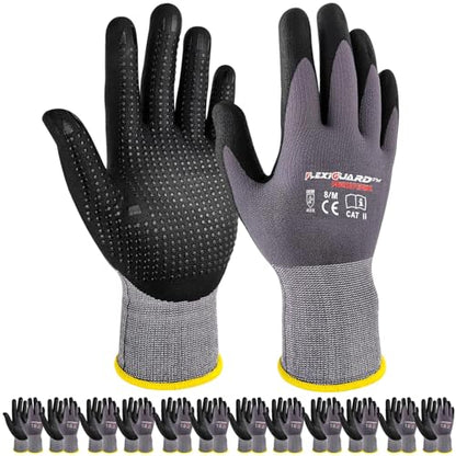 Gasoline Safety Work Gloves Extra Micro-Foam Nitrile Coated-12 Pairs,Endurance Seamless Knit Nylon Spandex,Dots on Palm, Dot Grip Gloves，Work Gloves Men and Women (12, XL) - size: X-Large