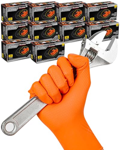 nitroshield 9mil Heavy Duty Disposable Nitrile Gloves,Orange Medium 800Pcs -Chemical Resistant, Latex & Powder Free Rubber Gloves Diamond Texture for Automotive, Mechanics, Cooking,BBQ, Industrial Use - color: Orange-800, size: Medium