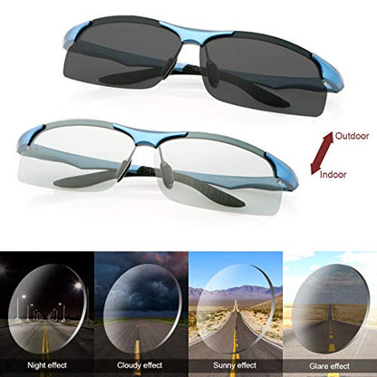 YIMI Men Photochromic Polarized Sports Sunglasses Cycling Fishing Driving Glasses UV Protection Eyeglasses Anti Glare Eyewear - color: 8003 Blue