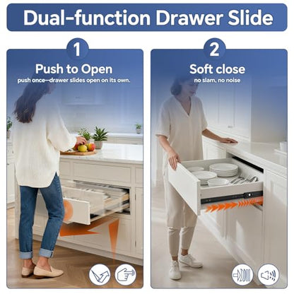ToBeGreat Push to Open Soft Close Drawer Slides 16 Inch Side Mount Dresser Runner Black,2/3 Full Extension Ball Bearing 100 LB Kitchen Nightstand Glides Rails 1 Pair - color: Black(Push to Open & Soft Close)-1 pair, size: 16 Inch