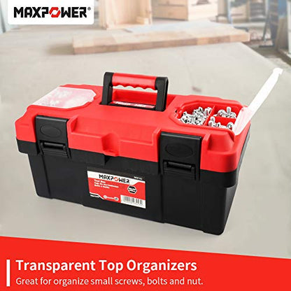 MAXPOWER Tool Box 16 inch, Plastic Small Tool Box with Latch and Removable Tray, Lockable Toolbox for Home - style: 16" red