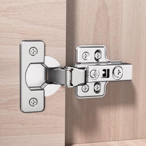 2pcs Professional Grade Inset Soft Close Cabinet Hinges, Frameless Concealed European Style with Four-Hole Clip-On Mounting Plate and Screws, Nickel Plated Finish - color: Inset, size: 1 Pair