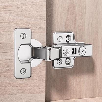 2pcs Professional Grade Inset Soft Close Cabinet Hinges, Frameless Concealed European Style with Four-Hole Clip-On Mounting Plate and Screws, Nickel Plated Finish - color: Inset, size: 1 Pair
