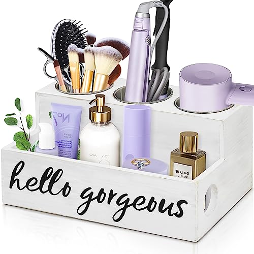 UNISTYLE Hair Dryer Holder Countertop Hair Tool Blow Dryer Holder, Hair Accessories Organizer for Bathroom Decor Supplies Storage and Vanity Caddy for Styling Accessories - color: Rustic White