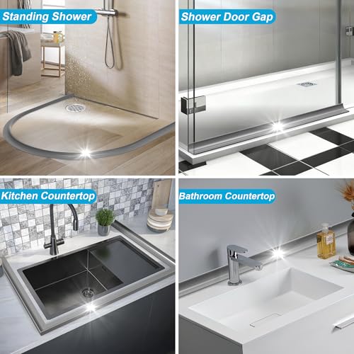 39Inch Shower Threshold Water Dam, Self-Adhesive Silicone Shower Barrier Water Stopper Shower Door Bottom Seal Strip Shower Splash Guard for Bathroom Kitchen Bathtub - color: Gray, style: 39 inch