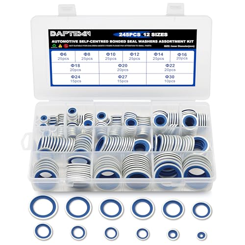 245PCS Metric Bonded Seal Dowty Washer, NBR Zinc-Plated Automotive Self-Centred Seal Rubber Washers, Gasket Seal Crush O-Ring Assortment Kit Set, Includes Sizes of M6-M30 - color: 245PCS Blue Seal Washers