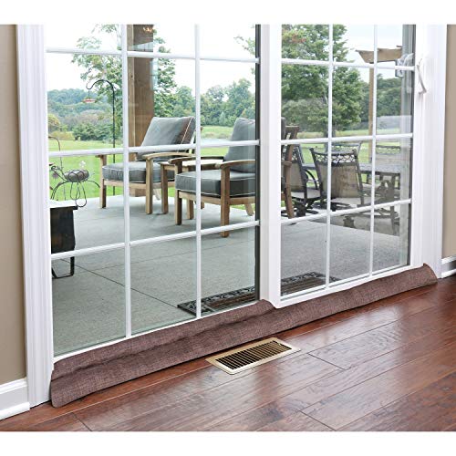 HOME DISTRICT Sliding Door Draft Stopper - Glass Door Draft Blocker, Patio Under Door Draft Stopper, Door Air Blocker Draft Dodger - Approx. 71" Long - Brown Tweed