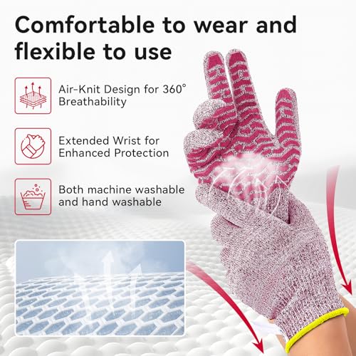 HandLove Cut Resistant Gloves, 100% Food Contact Safe, CE Level 5 Premium Protective Cutting Gloves - color: Red, size: Small