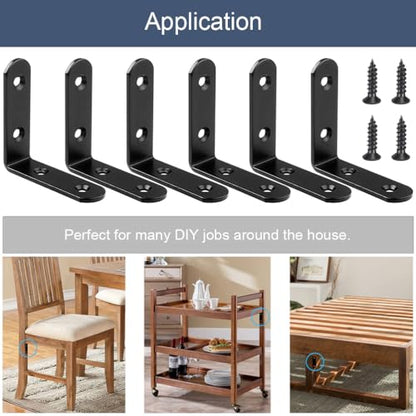 6 Pcs Black L Bracket Corner Braces Stainless Steel 65x65mm Heavy Duty Shelf Bracket for Wood, Shelves, 90 Degree Support Joint Right Angle Brackets - size: 6PCS-Black 65*65mm/ 2.5in