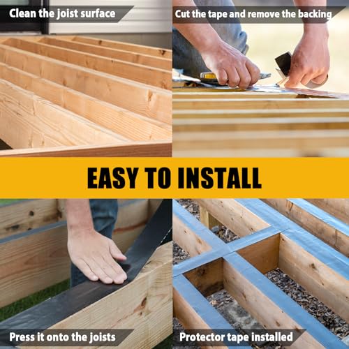 Joist Tape - Heavy Duty Deck Joist Tape, 1 Roll of 4" x 50' Waterproof & Weatherproof Deck Flashing Tape Protects the Top of the joist, Beam, and Rim joist from Developing Rot and Wood Decay - size: 4" X 50', Single Pack