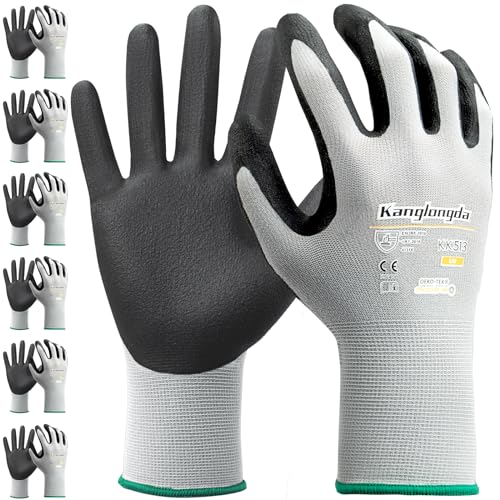 6-Paris Large Work Gloves for Men and Women, Nitrile Coated Safety Protective Gloves with Grip, Ideal for Gardening, Warehouse, Mechanic, Light Duty Construction Work - color: 6-pairs Kk513, size: Large