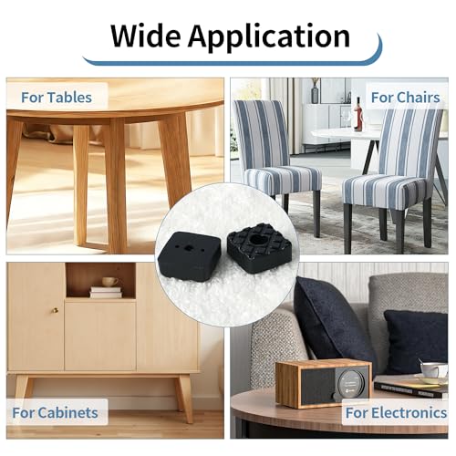 Alise 12Pcs Square Rubber Furniture Pads,Rubber Feet Slider Carpet Saver Hardwood Floor Protectors Surface Protection for Chair Table Sofa Couch Leg Caps Non Slip Furniture Grippers,Black,4/5-Inch - color: Black