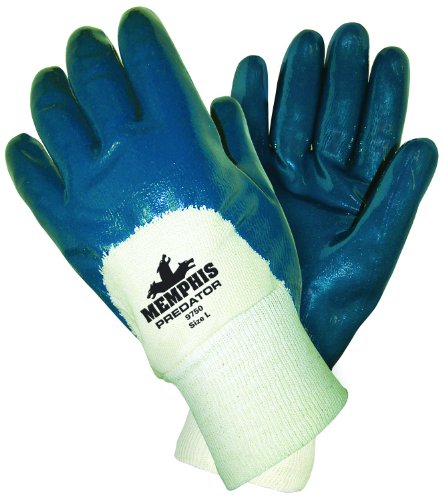 MCR Safety 9750S Predator Supported Nitrile Palm Coated Ladies Gloves with Knitted Wrist, Smooth, Blue/White, Small, 1-Pair