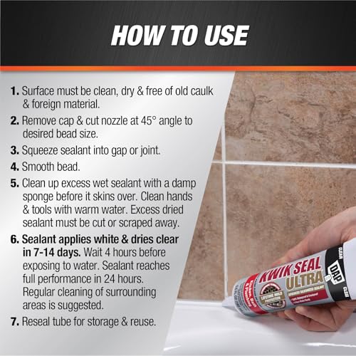 Kwik Seal Ultra Advanced Kitchen and Bath Siliconized Sealant, Clear, 5.5 Oz (7079818915) - color: Clear, size: 5.5 oz