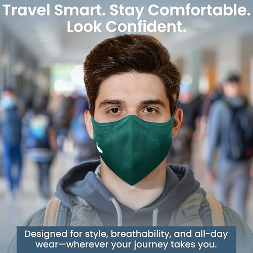 INHERENT Premium Traveler's Face Mask with Anti-Odor SILVERbac | Reusable, Adjustable, Comfortable - style: Green - Large