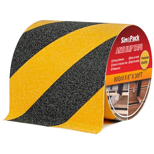 Anti Slip Tape Black Yellow 6Inch x 30FT Non Skid Tape, Best Grip Non Slip Strips Tape High Traction Friction Abrasive Adhesive for Stairs Step Indoor Outdoor - color: Black&Yellow, size: 6IN X 30FT