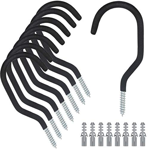 KURUI Heavy Duty Screw Hooks for Hanging Plants, Outdoor String Lights, Bike, 8 Pack Large Ceiling Hooks for Garage Organization and Storage, Black No Drill Wall Hangers - style: 8 Pcs-6 in