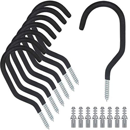 KURUI Heavy Duty Screw Hooks for Hanging Plants, Outdoor String Lights, Bike, 8 Pack Large Ceiling Hooks for Garage Organization and Storage, Black No Drill Wall Hangers - style: 8 Pcs-6 in