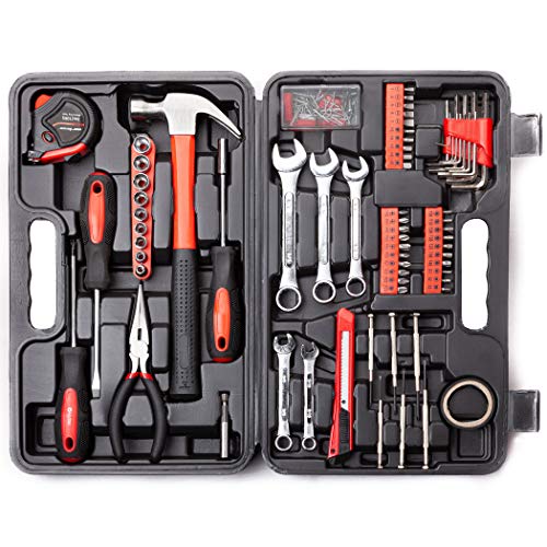 Cartman 148 Piece Automotive and Household Tool Set Perfect for Car Enthusiasts and DIY Home Repairs - color: Red