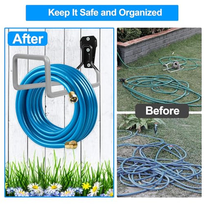 PeoMev Garden Hose Holder - Metal Garden Hose Reel Wall Mounted Water Hose Holders for Outside, Heavy Duty Hose Hanger for Water Hose Storage - color: Gray