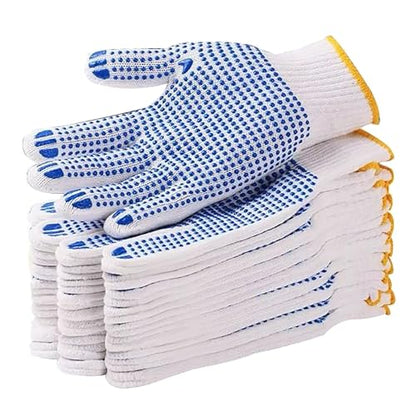 Safety Work Gloves with Anti-slip Dots 12 Pairs White Polyester Knitted Gloves for Garage Warehouse Industrial Gardening - color: Blue