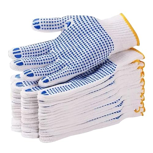 Safety Work Gloves with Anti-slip Dots 12 Pairs White Polyester Knitted Gloves for Garage Warehouse Industrial Gardening - color: Blue