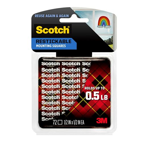 Scotch Restickable Squares, 0.5"x0.5", 72 Count, Clear Double-Sided Mounting Pre-Cut Squares, Remove Cleanly, Photo-Safe Adhesive, Mess-Free Application (R103) - size: 1/2" Square, style: 72 Count