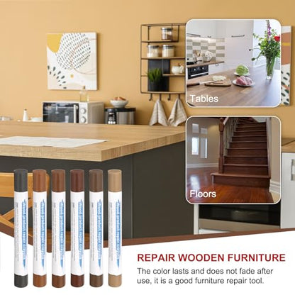 HARFINGTON Wood Filler Sticks 6 Colors Wooden Wax Touch Up Furniture Repair Crayons for Dark Red, Pastel Brown, Light Dim Gray, Light Taupe, Brown Wood, Medium Brown - color: Exotic Walnut Series