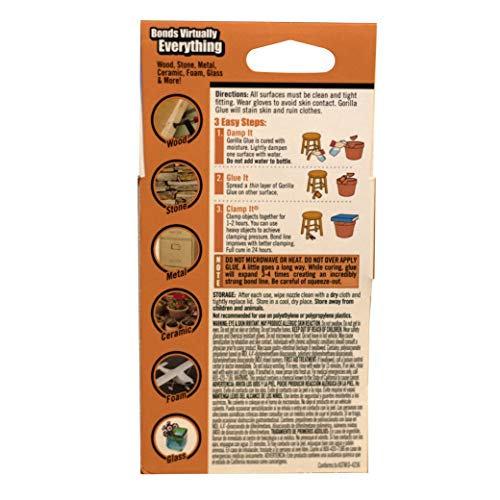 Gorilla Original Gorilla Glue, Waterproof Polyurethane Glue, 2 Ounce Bottle, Brown, (Pack of 4) - style: 4 - Pack