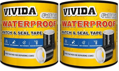VIVIDA Waterproof Patch and Seal Tape, 4" × 10' Waterproof Tape for Outdoor Use, Underwater Leaks Repair for Pool, Plumbing, Black, 1 Roll (Pack of 2) - size: 4 Inch × 10 Feet (Pack of 2)